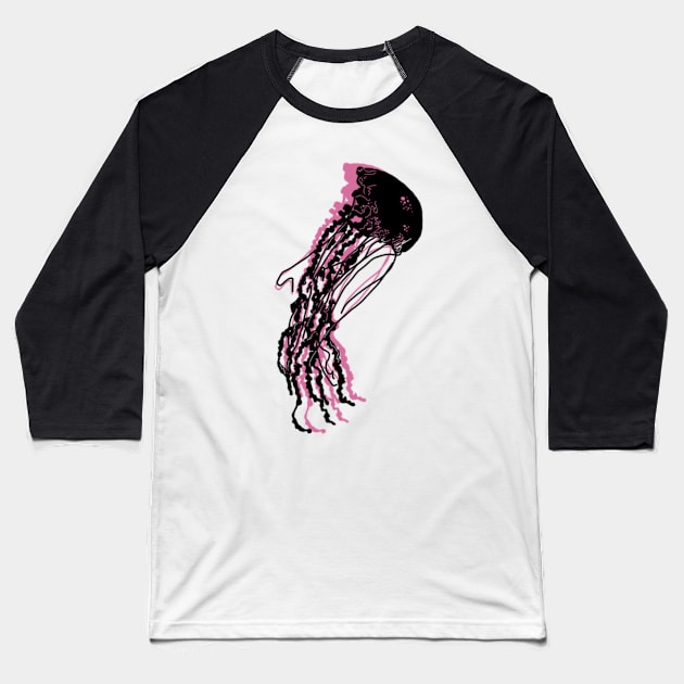 Jellyfish (Black & Pink) Baseball T-Shirt by JosetteKent